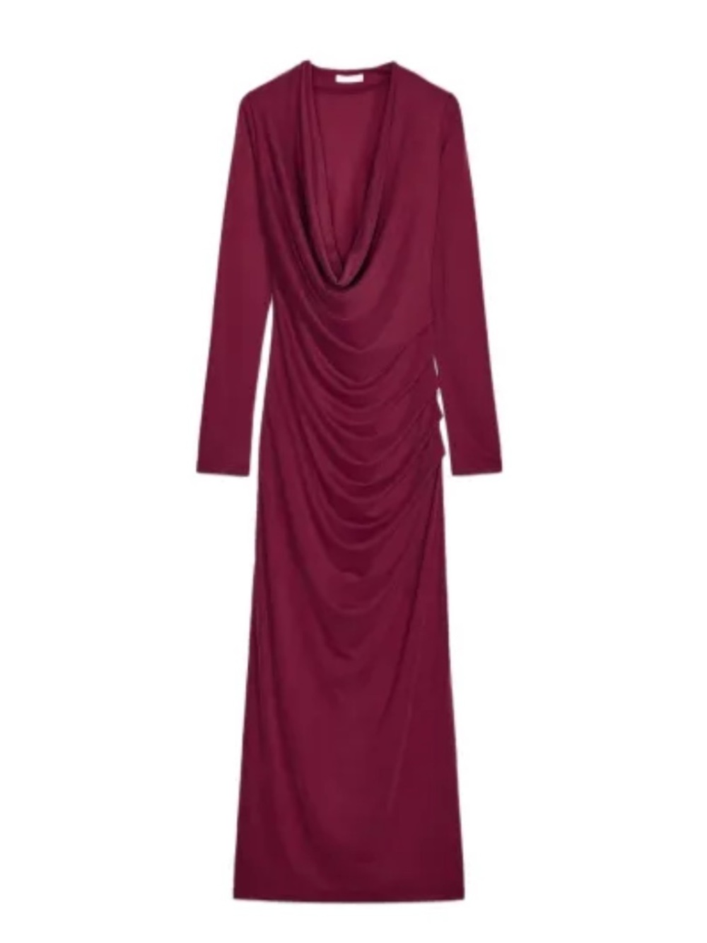NWT 🍷 Zara Wine-Red Long-Sleeve Cowl-Neck Maxi Dress size L - Picture 6 of 7